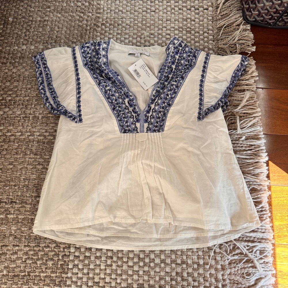 Intermix white and blue blouse